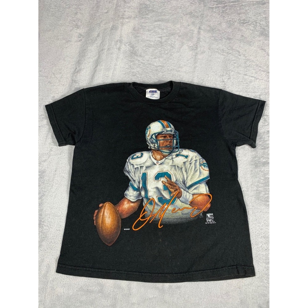Vtg USA Csa Dan Marino Miami Dolphins Boys 12-14 Black T-Shirt